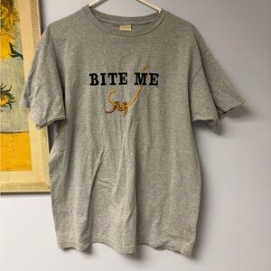 Gray 'Bite Me' embroidered T-Shirt